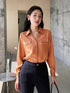 Women Collar Down Satin Formal Shirts